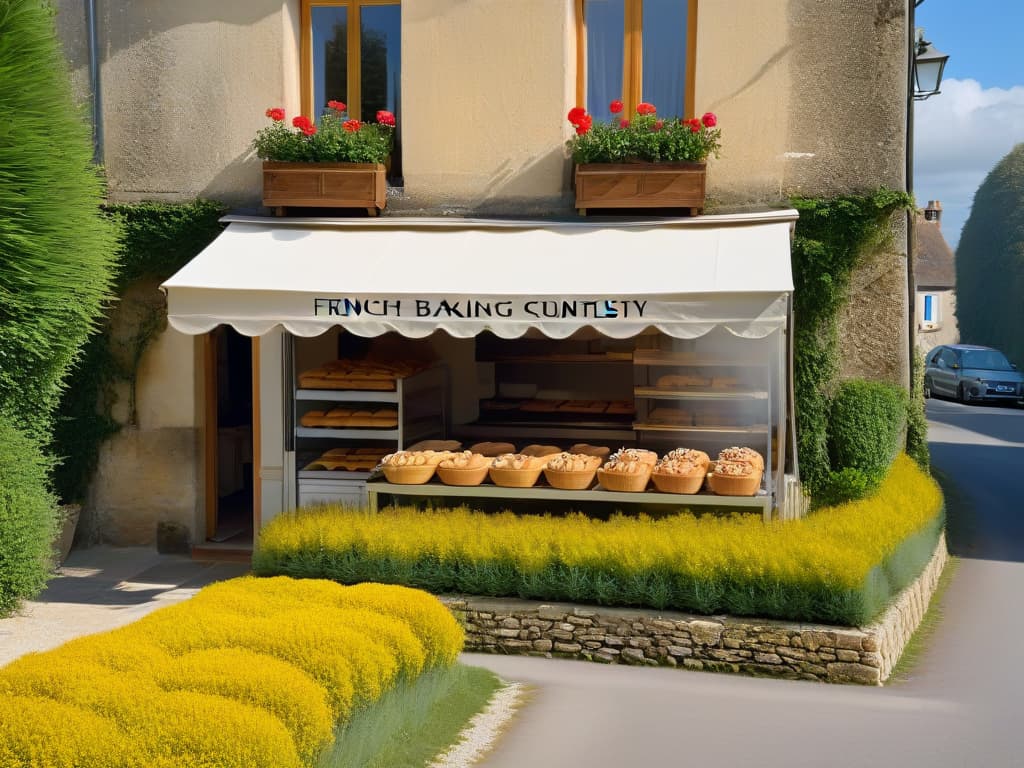  A minimalist, ultradetailed image of a serene French countryside scene, showcasing a charming bakery nestled among rolling hills. The bakery features traditional French architecture with a quaint outdoor seating area, adorned with colorful flower pots. In the background, a soft morning mist hovers over the landscape, adding a sense of tranquility to the setting. The image captures the essence of traditional French pastrymaking in a peaceful and inviting environment, perfect for a retreat focused on the art of French baking. hyperrealistic, full body, detailed clothing, highly detailed, cinematic lighting, stunningly beautiful, intricate, sharp focus, f/1. 8, 85mm, (centered image composition), (professionally color graded), ((bright soft diffused light)), volumetric fog, trending on instagram, trending on tumblr, HDR 4K, 8K