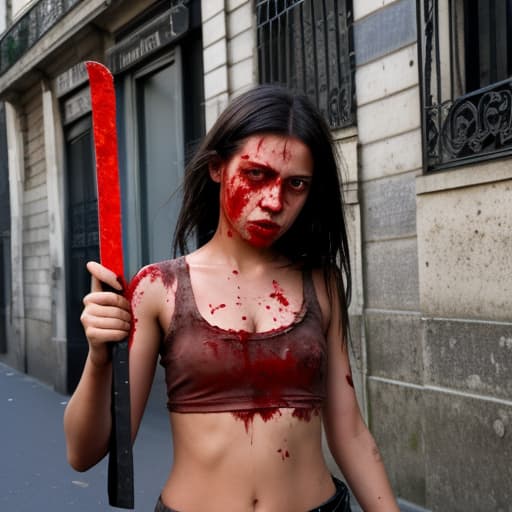  Girl with machete blood in the street of Paris