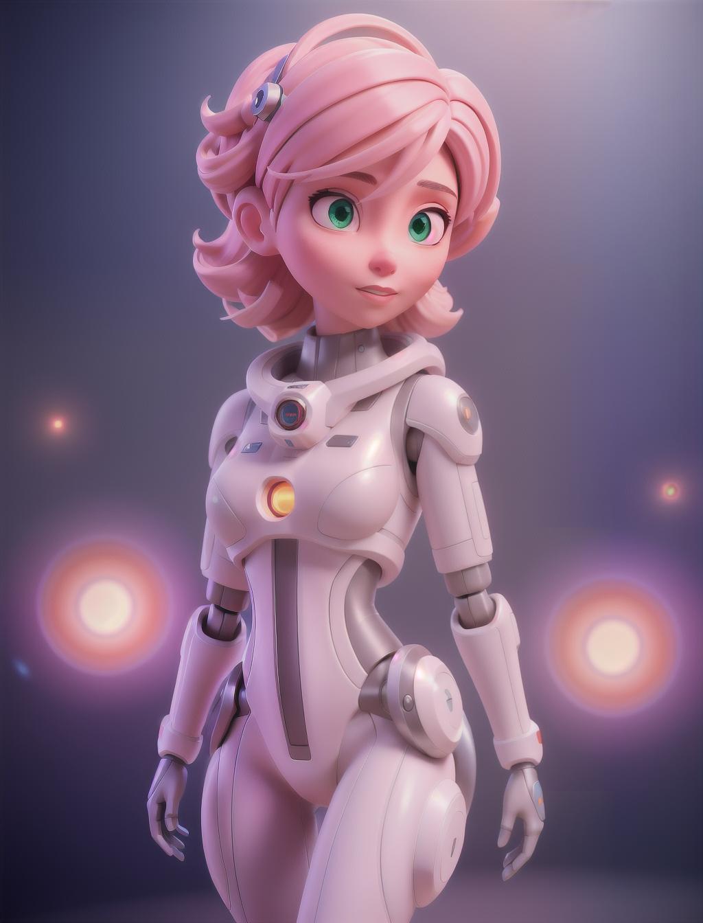  Futuristic, astronaut woman, short pink hair, multicolored eyes, laser gun, foreign planet, robotic arm hyperrealistic, full body, detailed clothing, highly detailed, cinematic lighting, stunningly beautiful, intricate, sharp focus, f/1. 8, 85mm, (centered image composition), (professionally color graded), ((bright soft diffused light)), volumetric fog, trending on instagram, trending on tumblr, HDR 4K, 8K