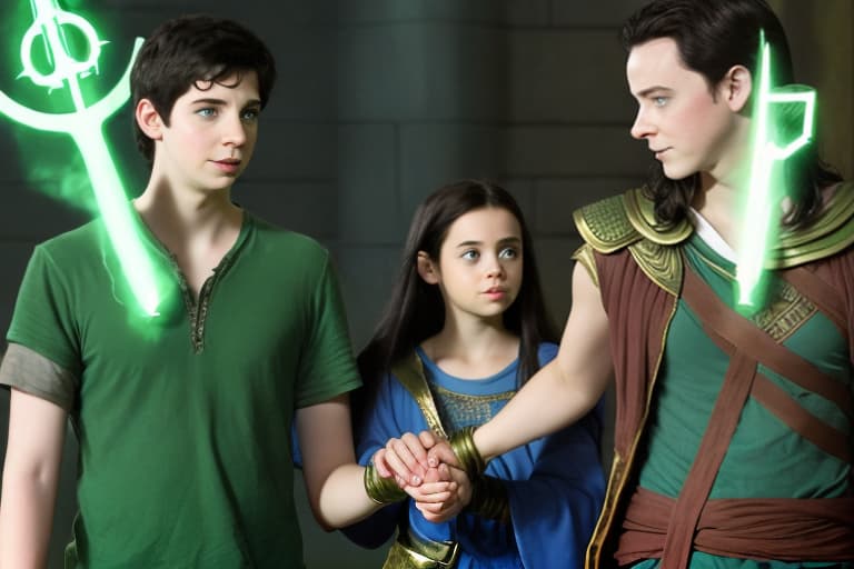  Percy Jackson and the daughter of Loki and Hera holding hands