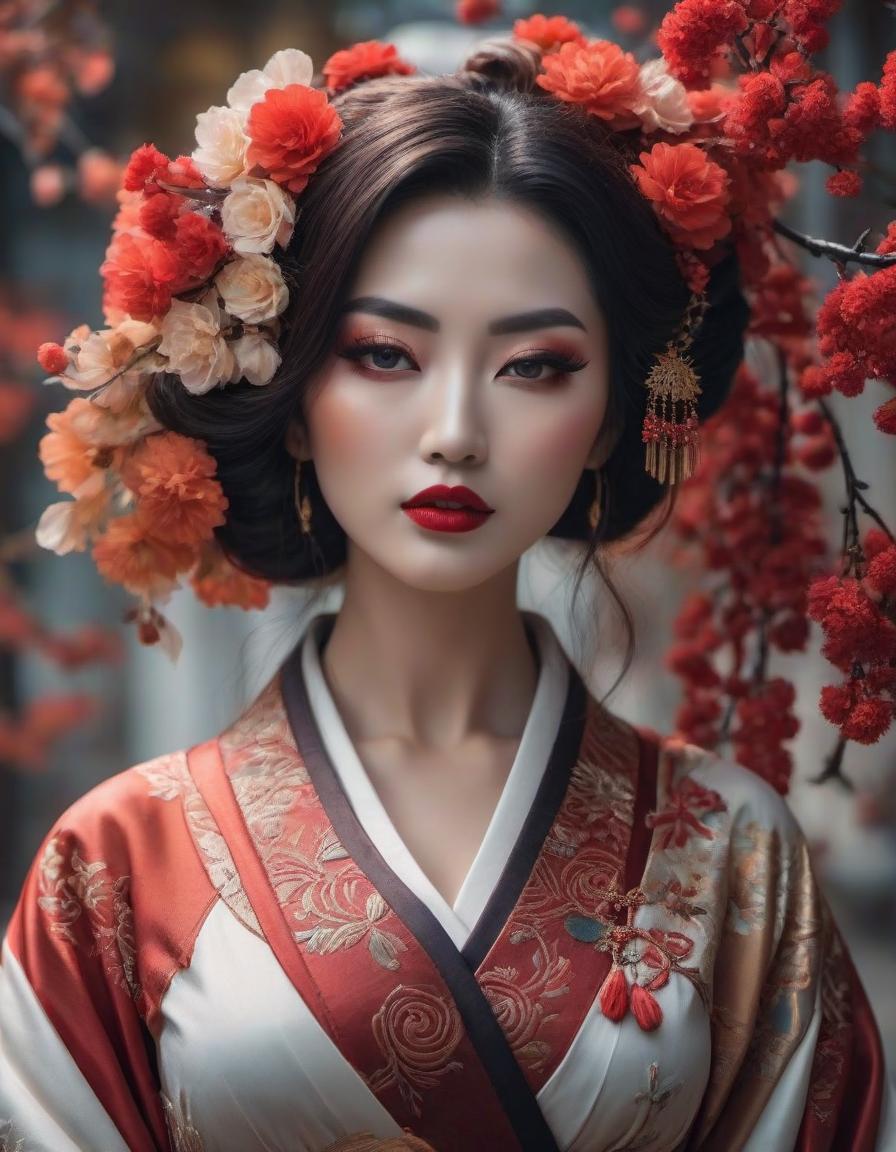  cinematic photo "Portrait of a Geisha, abstract surreal art nouveau, decoupage, mixed media, Gustav Klimt." . 35mm photograph, film, bokeh, professional, 4k, highly detailed hyperrealistic, full body, detailed clothing, highly detailed, cinematic lighting, stunningly beautiful, intricate, sharp focus, f/1. 8, 85mm, (centered image composition), (professionally color graded), ((bright soft diffused light)), volumetric fog, trending on instagram, trending on tumblr, HDR 4K, 8K