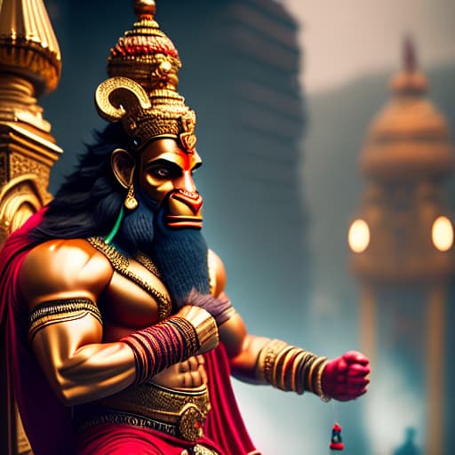  hanuman worship ram hyperrealistic, full body, detailed clothing, highly detailed, cinematic lighting, stunningly beautiful, intricate, sharp focus, f/1. 8, 85mm, (centered image composition), (professionally color graded), ((bright soft diffused light)), volumetric fog, trending on instagram, trending on tumblr, HDR 4K, 8K