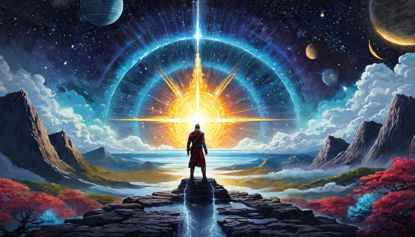  digital illustration, Starseed guiding humanity, leading figures, radiant path ahead, sense of unity and enlightenment, purposeful, guiding, looking at viewer, dynamic pose, (intricate details, masterpiece, best quality)