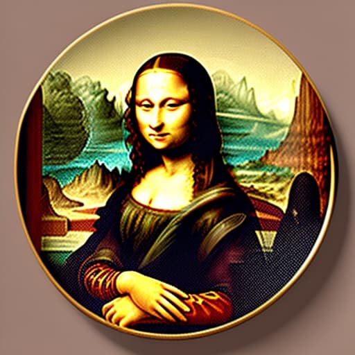  The Mona Lisa holding a white plate of fine dark chocolate candy pieces. background expanded. Painted in the style of Leonardo Da Vinci.