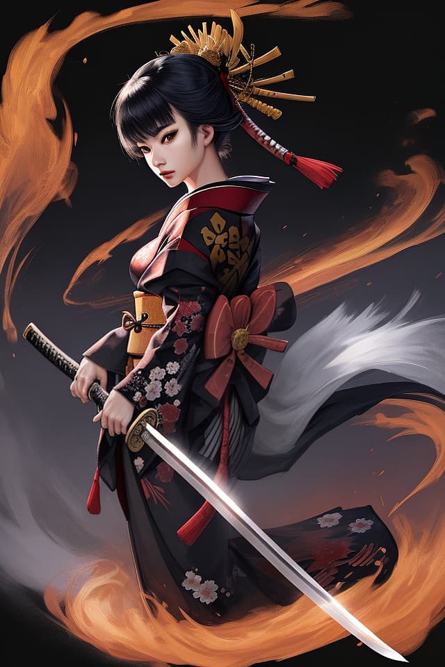  Kimono, samurai, Japanese sword, cool, woman, beauty, beautiful