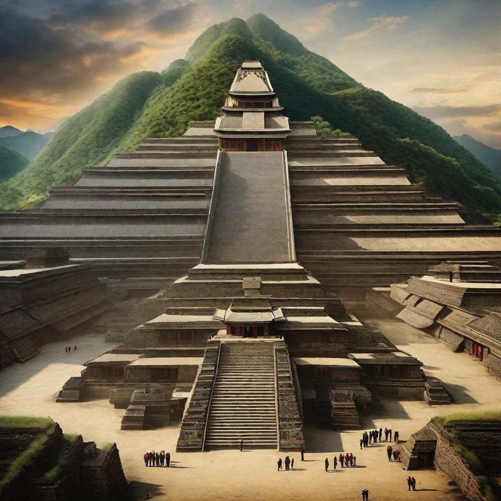  masterpiece, best quality, historical scene of the construction of the Anlong Pyramid in Guizhou, the time is the Southern Ming Dynasty, the role of the pyramid is the imperial tomb