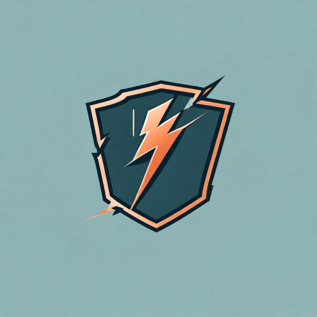  A minimal sleek furtrictic logo. Copper shield with lightning bolt hitting it. Words Captain Busbar somewhere on logo.
