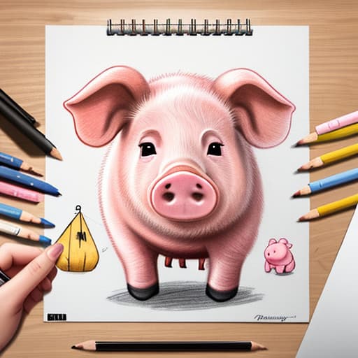  Draw a pig learning. ，