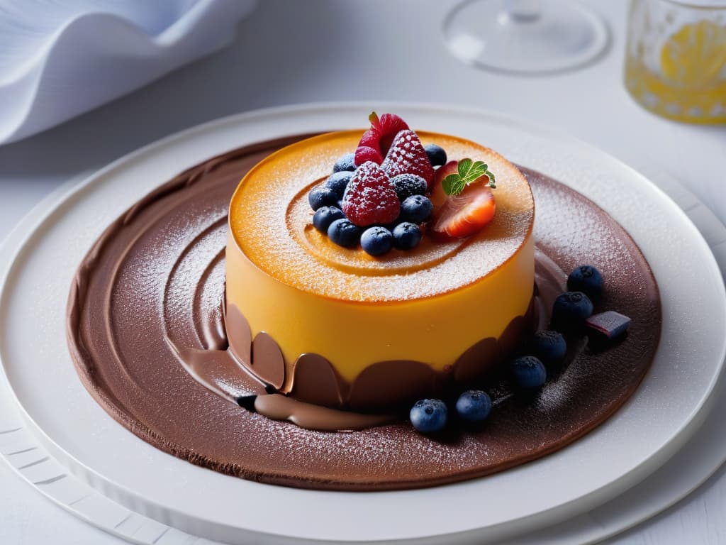  A highresolution, 8k ultradetailed image of a single elegant, modern dessert showcased on a sleek, minimalist plate. The dessert is a symphony of textures and colors, featuring a delicate balance of geometric shapes and artistic swirls of vibrant sauces. The focus is on the meticulous presentation, with every element thoughtfully placed to create a visually striking and aesthetically pleasing composition. The lighting is soft and highlights the intricate details of the dessert, emphasizing its exquisite craftsmanship and innovative design. hyperrealistic, full body, detailed clothing, highly detailed, cinematic lighting, stunningly beautiful, intricate, sharp focus, f/1. 8, 85mm, (centered image composition), (professionally color graded), ((bright soft diffused light)), volumetric fog, trending on instagram, trending on tumblr, HDR 4K, 8K