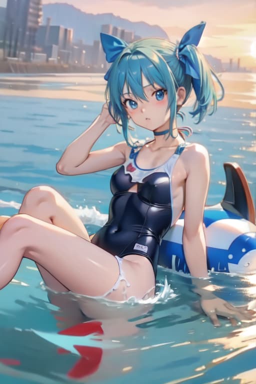  Cirno, one piece swimsuit, manga style