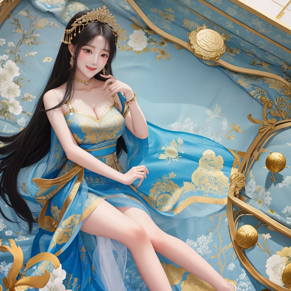  masterpiece, best quality, female, mini , goddess, , night, chinoiserie, fighting posture, long hair, black hair, body, bare shoulders, blush, smile, masterpiece, panorama, delicate features