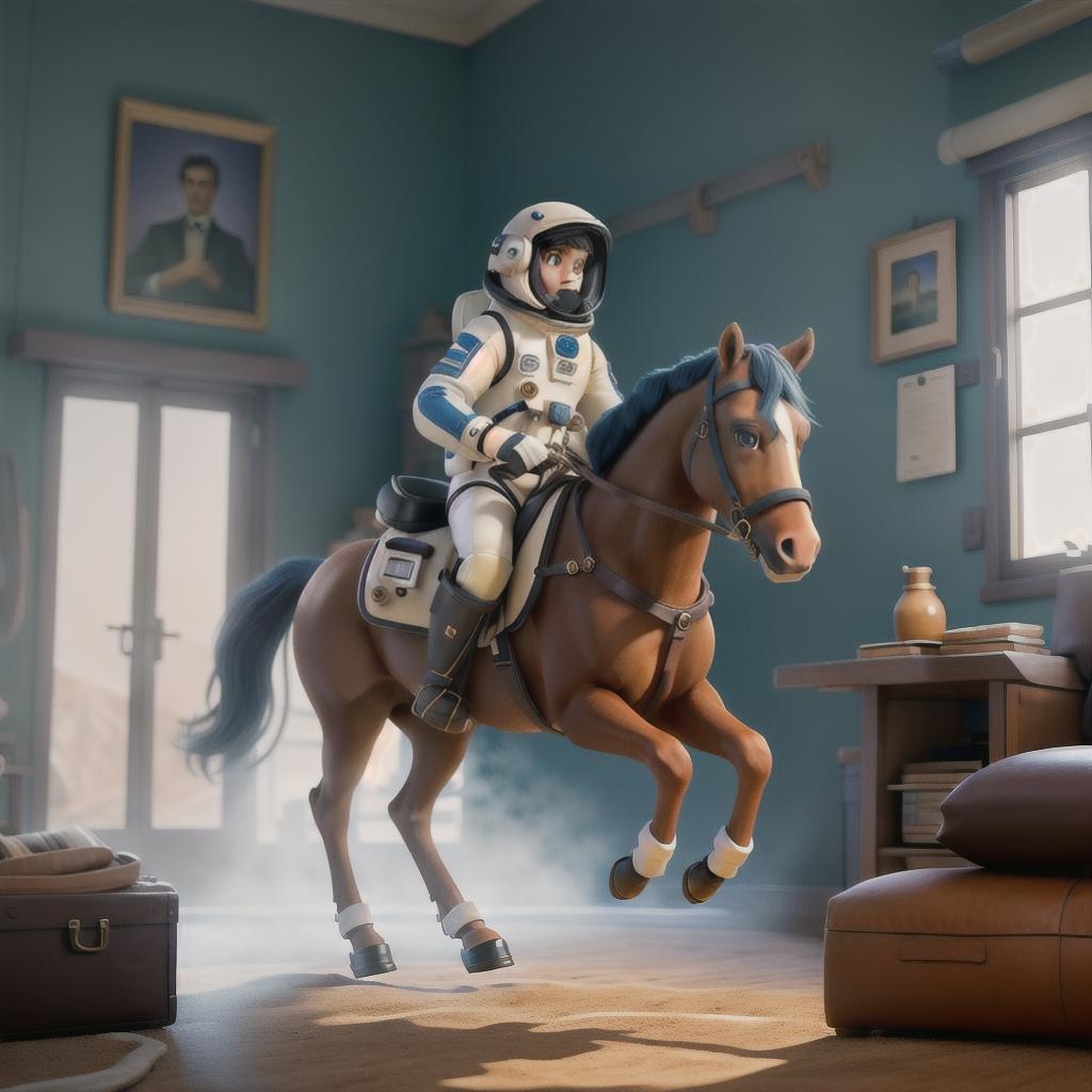  A photograph of an astronaut riding a horse hyperrealistic, full body, detailed clothing, highly detailed, cinematic lighting, stunningly beautiful, intricate, sharp focus, f/1. 8, 85mm, (centered image composition), (professionally color graded), ((bright soft diffused light)), volumetric fog, trending on instagram, trending on tumblr, HDR 4K, 8K