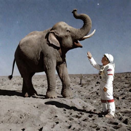  Man on the moon with a elephant