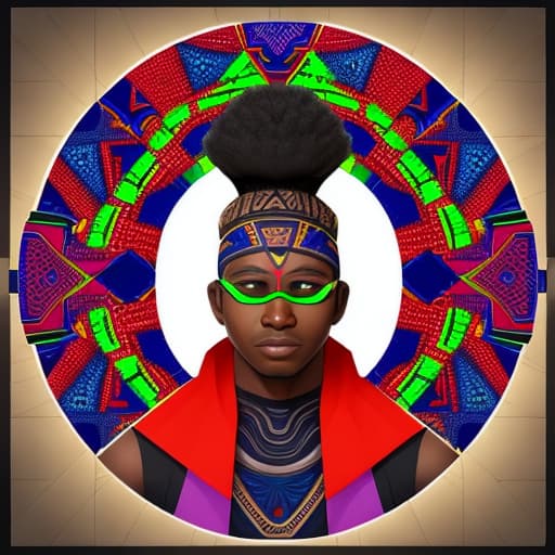  Design a a futuristic Afrocentric augmented reality wearable that an African Freedom Fighter would wear. With dashiki designs. The design focused on a selfie view and also portray a freedom fighter who is battling for the prosperity of the African continent. This should showcase the character with a battle gear and a futuristic weapon