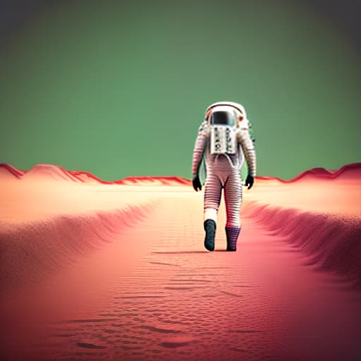 estilovintedois A 3D render of an astronaut walking in a green desert