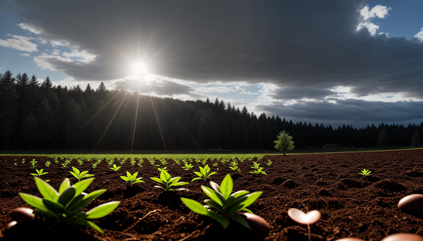  cinematic, aesthetic, Seeds being planted in fertile soil, hands carefully placing the seeds, growth potential hinted by budding sprouts, future opportunities, 4k, HDR, lens flare