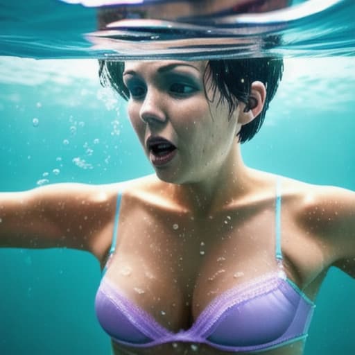  woman wearing underwear under water with short hair no reaction