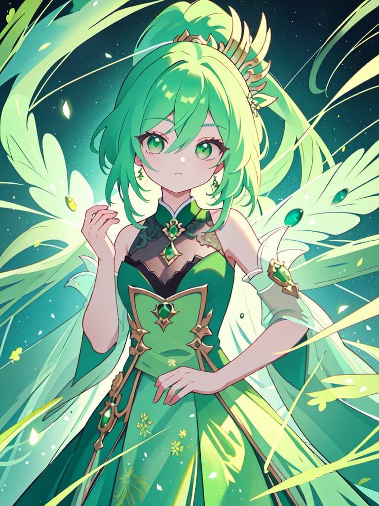  Jade colored green hair character, masterpiece, best quality,8k,ultra detailed,high resolution,an extremely delicate and beautiful,hyper detail