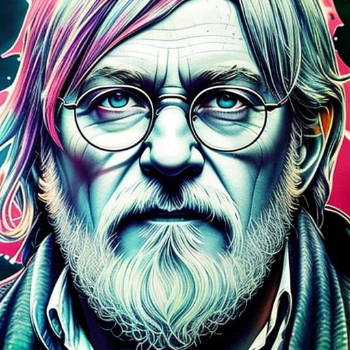  Dumbledore Harry Potter, Acid wash effect, perfect anatomy, centered, approaching perfection, dynamic, highly detailed, artstation, concept art, smooth, sharp focus, illustration, art by Carne Griffiths and Wadim Kashin, graffiti airbrushing techniques, high definition, accent lighting, contrasted with bright paint colors, by Squal92i