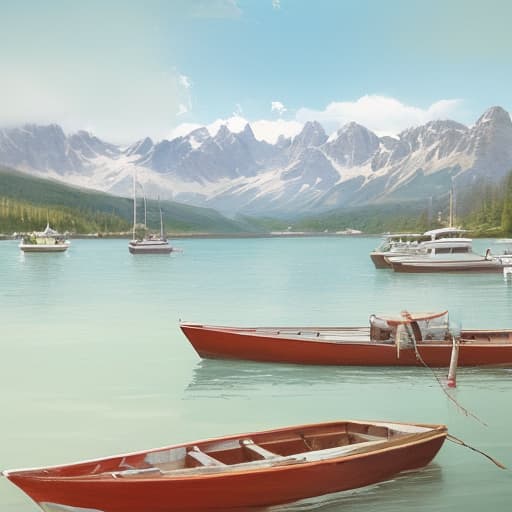  Mountains, lakes, boats, sun