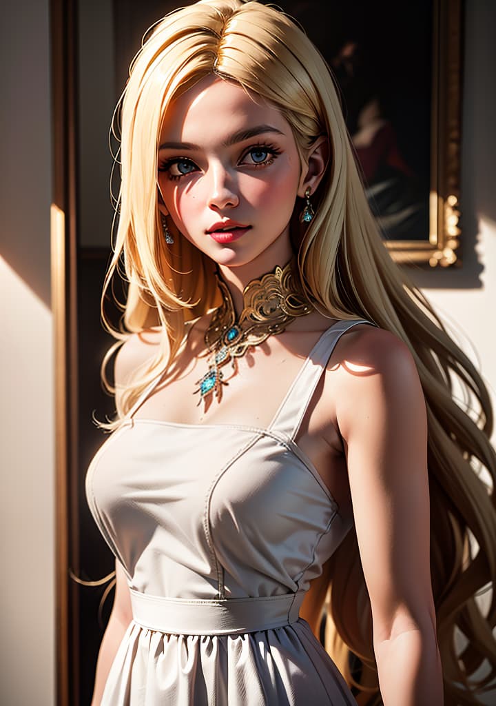  (((masterpiece), 1girl, long hair, blond hair, (smile:0.5), dress,)),(), beautiful, high quality,masterpiece,extremely detailed,high res,4k,ultra high res,detailed shadow,ultra realistic,dramatic lighting,bright light