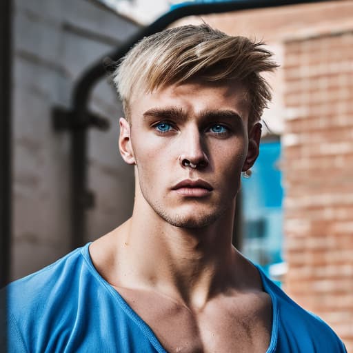 portrait+ style Russian queer fitness model blonde hunk dude face