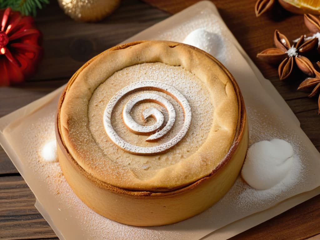  An 8k ultradetailed image of a perfectly round, freshly baked buttery spice cookie resting on a rustic wooden surface. The cookie is adorned with a delicate dusting of powdered sugar and surrounded by a sprinkle of cinnamon and cloves. Its goldenbrown edges glisten in the soft, warm light, showcasing the intricate crisscross pattern on its surface. The background is muted, enhancing the simplicity and elegance of this festive treat, making it a visually appealing addition to the article on buttery spiced Christmas cookies. hyperrealistic, full body, detailed clothing, highly detailed, cinematic lighting, stunningly beautiful, intricate, sharp focus, f/1. 8, 85mm, (centered image composition), (professionally color graded), ((bright soft diffused light)), volumetric fog, trending on instagram, trending on tumblr, HDR 4K, 8K