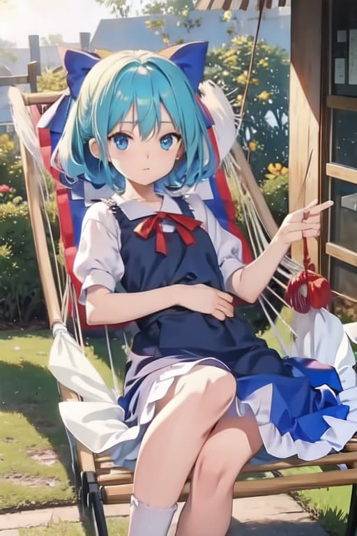  Cirno on a hammock, old manga style