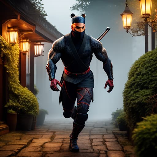  ninja com aparência de reptiliano vermelho hyperrealistic, full body, detailed clothing, highly detailed, cinematic lighting, stunningly beautiful, intricate, sharp focus, f/1. 8, 85mm, (centered image composition), (professionally color graded), ((bright soft diffused light)), volumetric fog, trending on instagram, trending on tumblr, HDR 4K, 8K