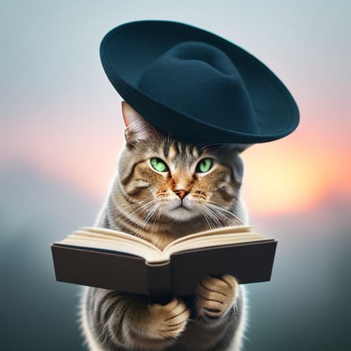  <optimized out>#0671e(TextEditingValue(text: ┤A cat wearing a hat and holding a book├, selection: TextSelection.invalid, composing: TextRange(start: -1, end: -1))) hyperrealistic, full body, detailed clothing, highly detailed, cinematic lighting, stunningly beautiful, intricate, sharp focus, f/1. 8, 85mm, (centered image composition), (professionally color graded), ((bright soft diffused light)), volumetric fog, trending on instagram, trending on tumblr, HDR 4K, 8K
