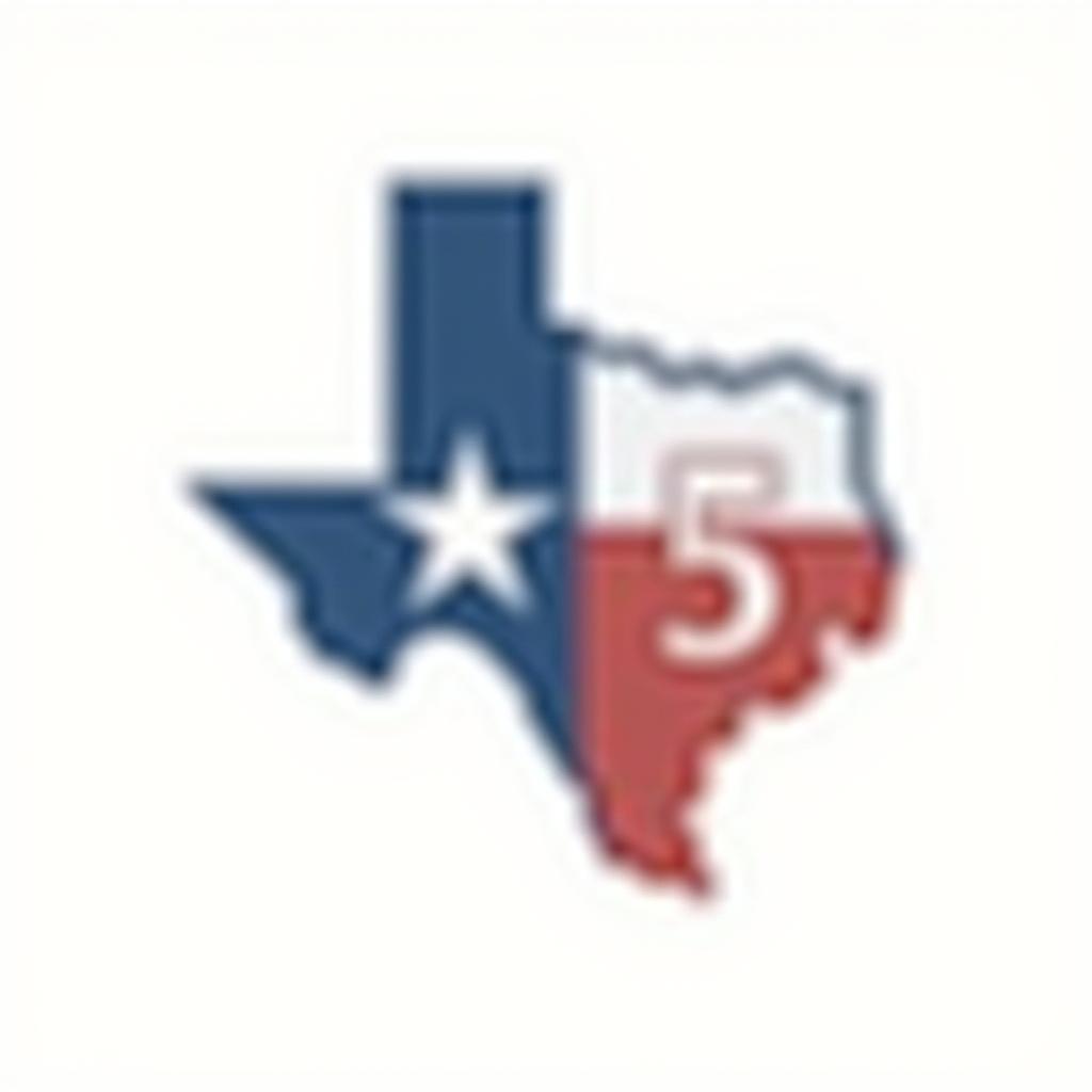  create a minimalist logo featuring the outline of texas. inside the outline, include the letters 'm5' in a bold, modern font: the 'm' in blue, the '5' in red, and a white star. use colors from the texas flag (blue, red, and white) for these elements. add the text 'custom homes and remodeling, llc' elegantly below or around the texas outline in a neutral color, like black or dark blue, to enhance readability while keeping the focus on the central design.