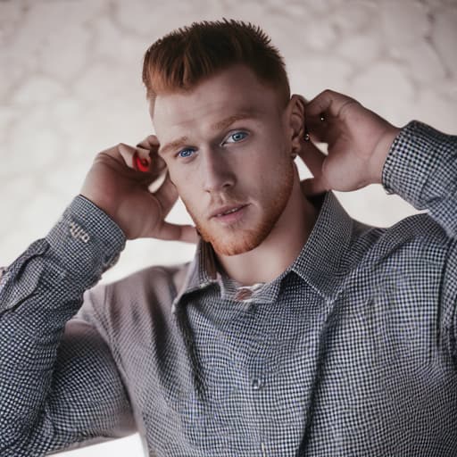 portrait+ style Russian queer junior IFBB ginger hunk dude face