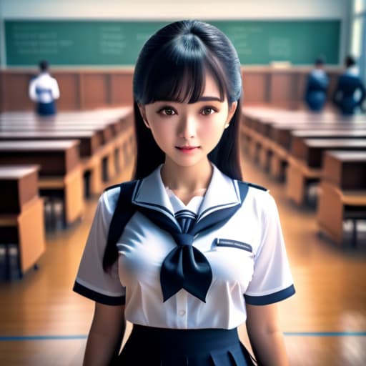  cute school uniform girl hyperrealistic, full body, detailed clothing, highly detailed, cinematic lighting, stunningly beautiful, intricate, sharp focus, f/1. 8, 85mm, (centered image composition), (professionally color graded), ((bright soft diffused light)), volumetric fog, trending on instagram, trending on tumblr, HDR 4K, 8K