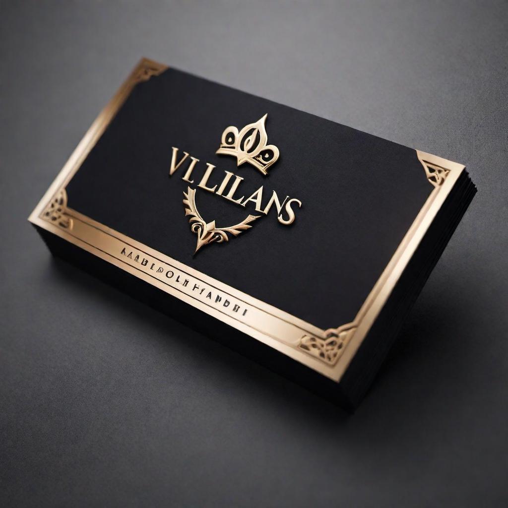  Ai Villains business card logo hyperrealistic, full body, detailed clothing, highly detailed, cinematic lighting, stunningly beautiful, intricate, sharp focus, f/1. 8, 85mm, (centered image composition), (professionally color graded), ((bright soft diffused light)), volumetric fog, trending on instagram, trending on tumblr, HDR 4K, 8K