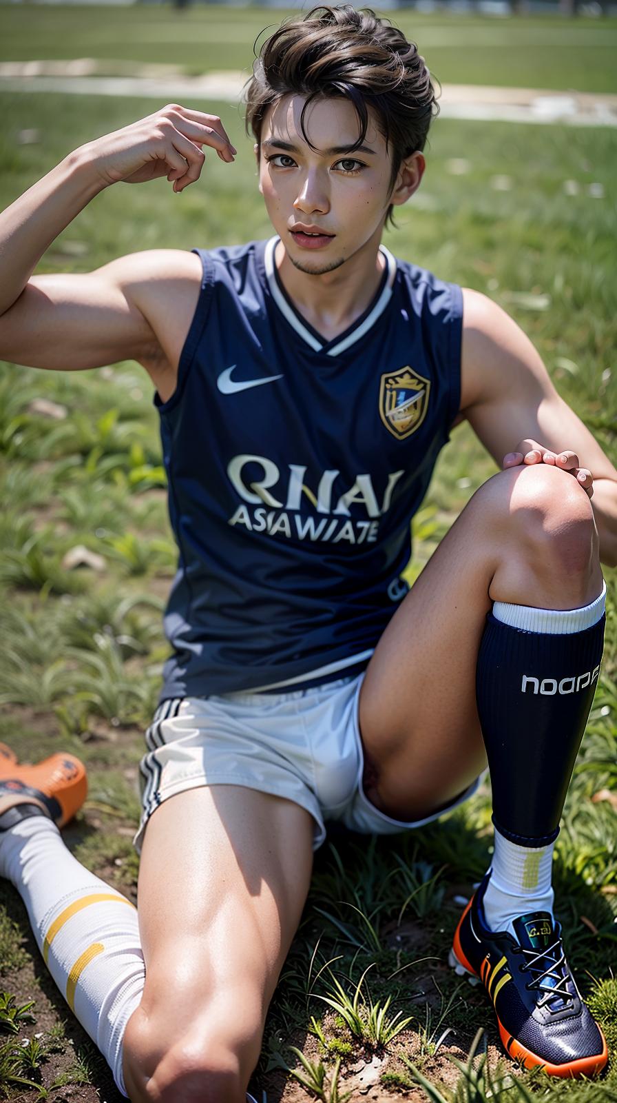  ultra high res, (photorealistic:1.4), raw photo, (realistic face), realistic eyes, (realistic skin), <lora:XXMix9_v20LoRa:0.8>, handsome, (male:2), (asian:2), (soccer players:1.2), (short hair:1.2), (pompadour:1.4), (white briefs:1.3), (sleeveless:1.2), spike shoes, (soccer shin guards:1.3), young, sitting posture, (spread legs:1.1), real skin, (sexy posing:1.3), hot guy, (muscular:1.3), (naked:1.1), (bulge:1.1), trained calves, thigh, realistic, lifelike, high quality, photos taken with a single-lens reflex camera, (looking at the camera:1.2)