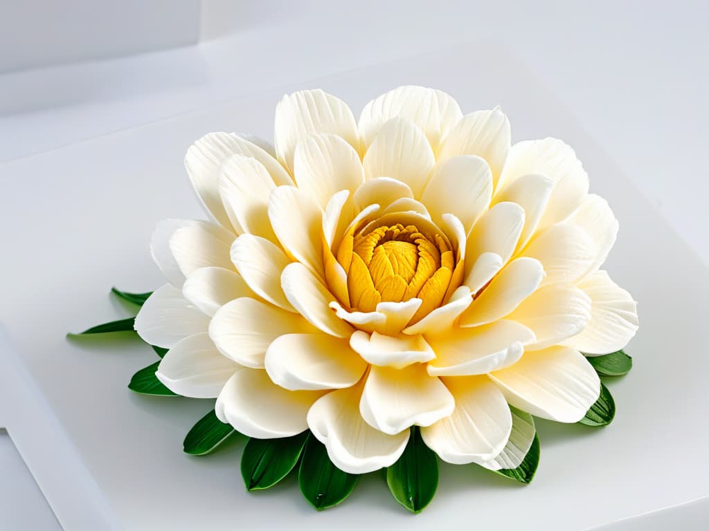  A closeup, ultradetailed image of a perfectly intricate and delicate sugar flower made entirely by hand, showcasing the meticulous skill and artistry involved in professional pastry competitions. The flower is displayed against a clean, white background, with each petal and detail sharply in focus, highlighting the craftsmanship and dedication required to excel in the world of pastry arts. hyperrealistic, full body, detailed clothing, highly detailed, cinematic lighting, stunningly beautiful, intricate, sharp focus, f/1. 8, 85mm, (centered image composition), (professionally color graded), ((bright soft diffused light)), volumetric fog, trending on instagram, trending on tumblr, HDR 4K, 8K