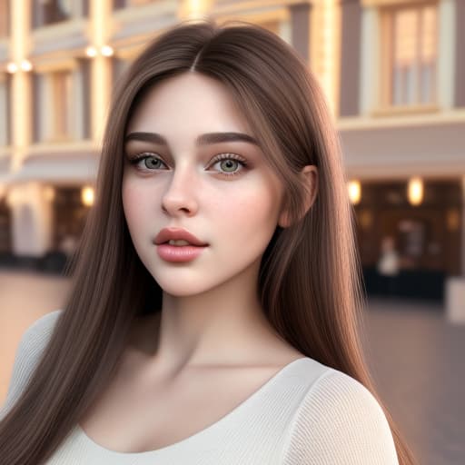  Pretty, gorgeous, caucasian,female influencer, young adult, long dark brown natural hair, plump, big natural lips, oval face, sharp jawline, charming and inviting appearance, cute nose, sweet, caring, kind personality, human, life like, hyper realistic, 8K, ultra HD