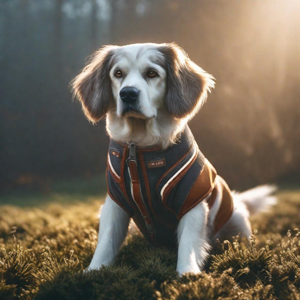 dog hyperrealistic, full body, detailed clothing, highly detailed, cinematic lighting, stunningly beautiful, intricate, sharp focus, f/1. 8, 85mm, (centered image composition), (professionally color graded), ((bright soft diffused light)), volumetric fog, trending on instagram, trending on tumblr, HDR 4K, 8K