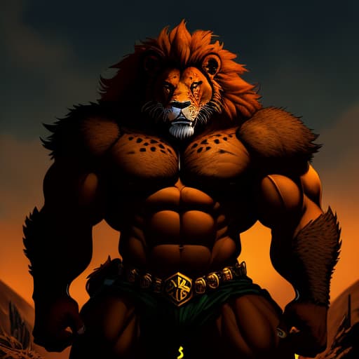  The Lion of Hell, mythological Lion, close-up, in Marvel style cartoon,An imposing mixture of 2 creatures (lion and hyena) Gigachad, he is black and auburn tabby, large teeth, in the savannah of Hell, glaucous and dark savannah, the moon illuminates the savannah, he is angry, muscular, imposing, mou...