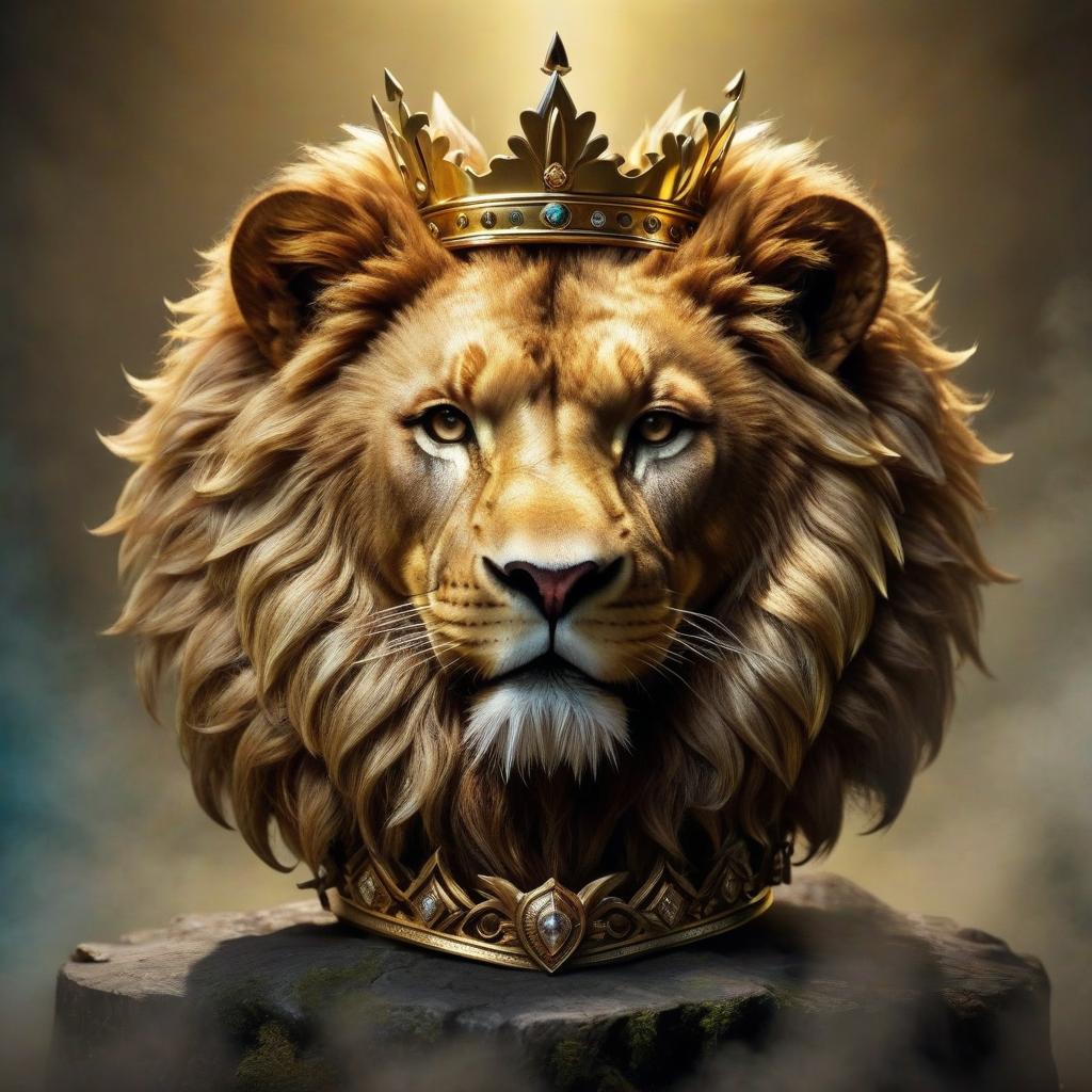  concept art Decoration, golden crown, men's crown, in the center of the crown is a lion depicted. . digital artwork, illustrative, painterly, matte painting, highly detailed hyperrealistic, full body, detailed clothing, highly detailed, cinematic lighting, stunningly beautiful, intricate, sharp focus, f/1. 8, 85mm, (centered image composition), (professionally color graded), ((bright soft diffused light)), volumetric fog, trending on instagram, trending on tumblr, HDR 4K, 8K