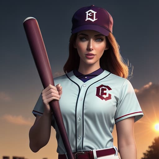 modelshoot style school girl holding a baseball bat on the field with baseball club uniform High Resolution, Cinematic , Soft Sunrise Shades, Sunrise Splendors hyperrealistic, full body, detailed clothing, highly detailed, cinematic lighting, stunningly beautiful, intricate, sharp focus, f/1. 8, 85mm, (centered image composition), (professionally color graded), ((bright soft diffused light)), volumetric fog, trending on instagram, trending on tumblr, HDR 4K, 8K