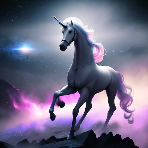  Unicorn in space hyperrealistic, full body, detailed clothing, highly detailed, cinematic lighting, stunningly beautiful, intricate, sharp focus, f/1. 8, 85mm, (centered image composition), (professionally color graded), ((bright soft diffused light)), volumetric fog, trending on instagram, trending on tumblr, HDR 4K, 8K