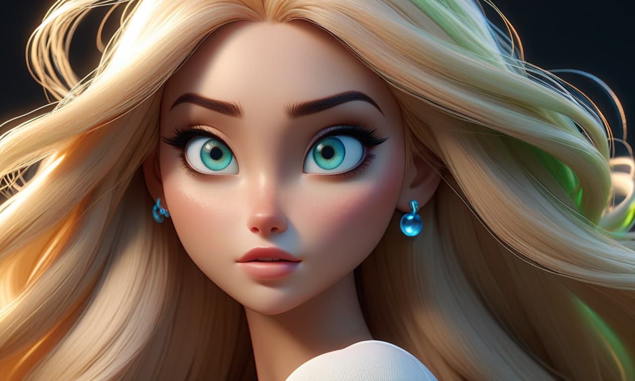  professional 3d model Draw in Pixar style a with long hair. She has light colored hair. She has blue green eyes. She is wearing a white . She says hello. . octane render, highly detailed, volumetric, dramatic lighting hyperrealistic, full body, detailed clothing, highly detailed, cinematic lighting, stunningly beautiful, intricate, sharp focus, f/1. 8, 85mm, (centered image composition), (professionally color graded), ((bright soft diffused light)), volumetric fog, trending on instagram, trending on tumblr, HDR 4K, 8K