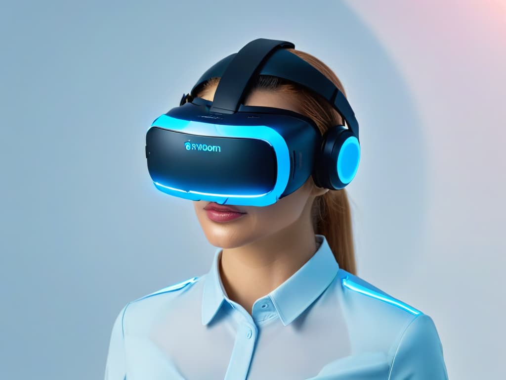  An ultradetailed 8k image of a sleek, modern virtual reality headset placed on a clean, white surface. The headset is illuminated with soft, futuristic blue light, casting a subtle glow around it. The design is minimalistic, with smooth curves and a hightech aesthetic that exudes sophistication. The image captures the essence of cuttingedge technology and the potential for personalized learning experiences in the realm of pastry making using virtual reality. hyperrealistic, full body, detailed clothing, highly detailed, cinematic lighting, stunningly beautiful, intricate, sharp focus, f/1. 8, 85mm, (centered image composition), (professionally color graded), ((bright soft diffused light)), volumetric fog, trending on instagram, trending on tumblr, HDR 4K, 8K