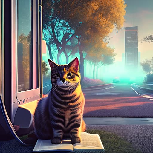 nvinkpunk Realistic image of a cat wearing headphones and reading glasses while riding a bus., 4k, masterpiece, crystalline hyperrealistic, full body, detailed clothing, highly detailed, cinematic lighting, stunningly beautiful, intricate, sharp focus, f/1. 8, 85mm, (centered image composition), (professionally color graded), ((bright soft diffused light)), volumetric fog, trending on instagram, trending on tumblr, HDR 4K, 8K