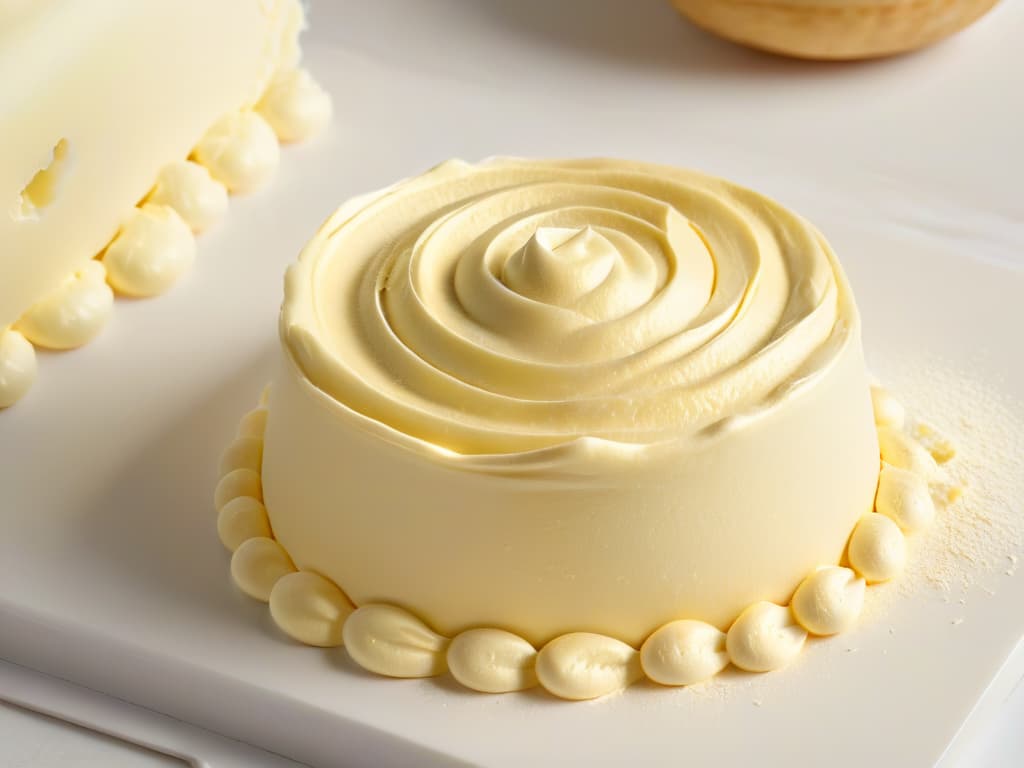  A closeup, ultradetailed image of a swirl of rich, creamy European butter being folded into a decadent batter, showcasing the golden hues and velvety texture of the ingredients. The light catches on the glossy surface, emphasizing the luxurious quality of the butter, while the soft focus in the background hints at a mixing bowl and a dusting of flour, adding depth and context to the scene. hyperrealistic, full body, detailed clothing, highly detailed, cinematic lighting, stunningly beautiful, intricate, sharp focus, f/1. 8, 85mm, (centered image composition), (professionally color graded), ((bright soft diffused light)), volumetric fog, trending on instagram, trending on tumblr, HDR 4K, 8K