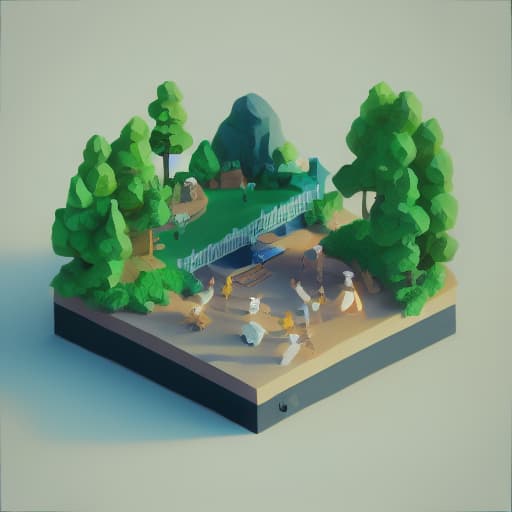 a photo of lowpoly_world Pines, cedars, a flock of crows in the clear sky. Snow Weather in Winter..,beatiful