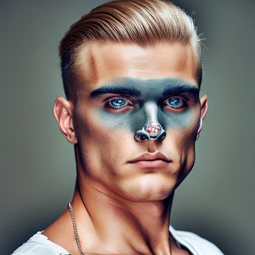 portrait+ style Russian queer IFBB blonde hunk dude face