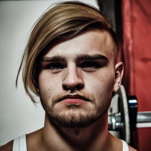 portrait+ style russian homosexual queer powerlifter blonde very cute dude face