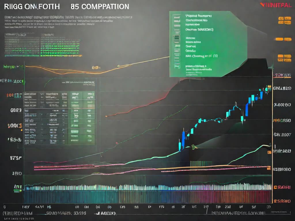  A rising graph on a digital stock market screen showing the S&P 500 index with an upward trend, surrounded by financial charts and numbers glowing in green, symbolizing growth. digital art, ilustration, no flares, clean hyperrealistic, full body, detailed clothing, highly detailed, cinematic lighting, stunningly beautiful, intricate, sharp focus, f/1. 8, 85mm, (centered image composition), (professionally color graded), ((bright soft diffused light)), volumetric fog, trending on instagram, trending on tumblr, HDR 4K, 8K